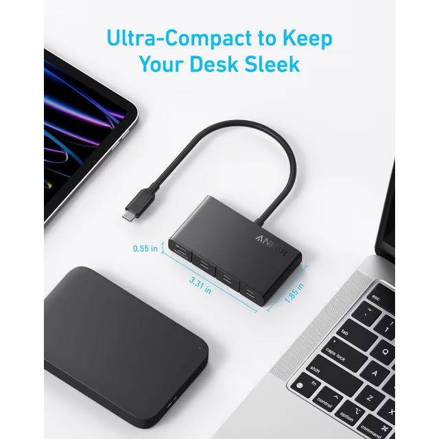 Anker USB-C Hub, Fast 10Gbps USB 3.2 Display Hub, USB-C to 4-Port Hub with 100W Max PD-in for MacBook Pro, iPad, iPhone 15, Surface Pro, Dell and More