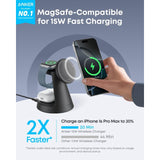 Anker MagSafe Charger Compatible, MagGo 3-in-1 Charging Station, Qi2 Certified 15W Magnetic Wireless Charger Dock Stand, For iPhone16/15/14/13/12 Series, Apple Watch,Air