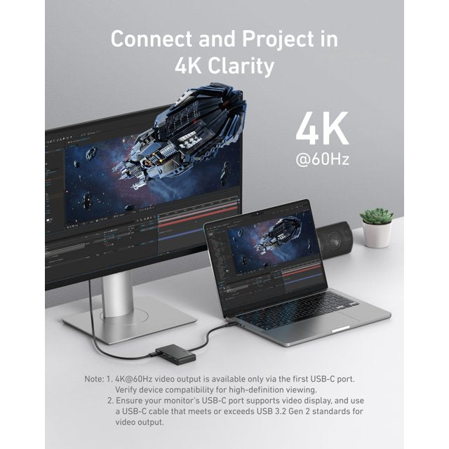 Anker USB-C Hub, Fast 10Gbps USB 3.2 Display Hub, USB-C to 4-Port Hub with 100W Max PD-in for MacBook Pro, iPad, iPhone 15, Surface Pro, Dell and More