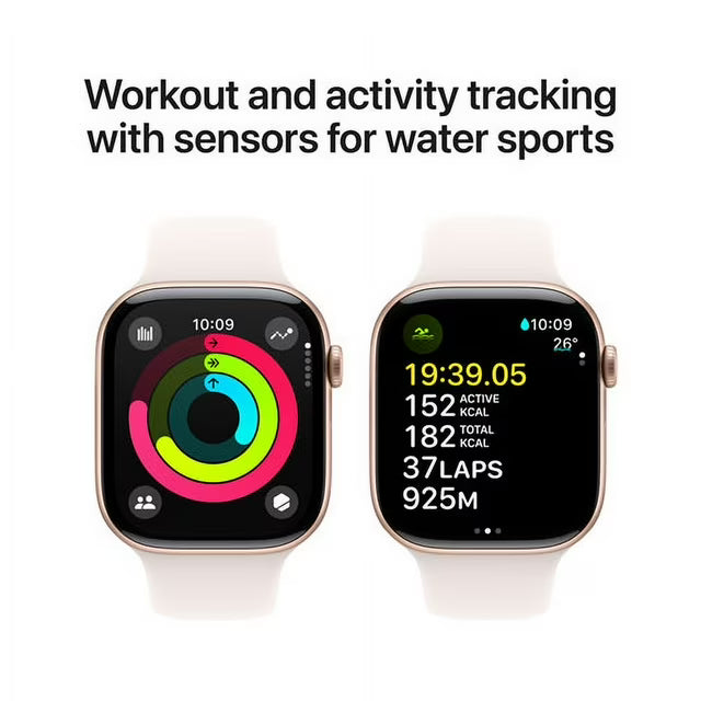 Restored Apple Watch Series 10 (GPS + Cellular) Smartwatch Aluminum Case with Black Sport Band Open Box