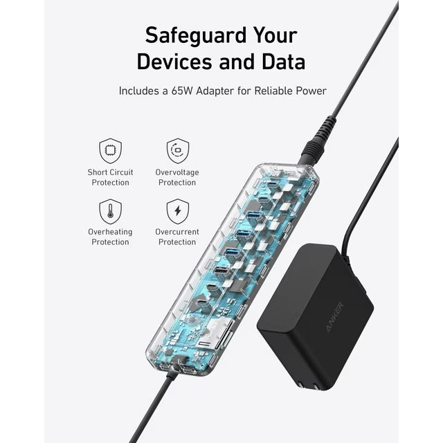 Anker USB-C Hub,11-in-1 10Gbps Data Hub with 4 USB-A and 4 USB-C Ports, 100W USB-C PD-IN, Card Reader, 2-in-1 USB Connector, For USB-A and USB-C Laptop, MacBook, iPad an