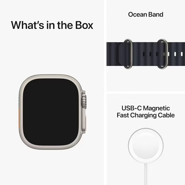 Apple Watch Ultra 1st gen GPS + Cellular 49mm Smart Watch Titanium Case with Blue Ocean Band (One Size) | Certified Refurbished Grade A