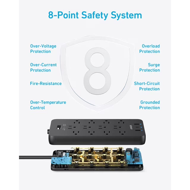 Surge Protector Power Strip (2100J), Anker 12 Outlets with 1 USB C and 2 USB Ports foriPhone 15/15 Plus/15 Pro/15 Pro Max, 5ft Extension Cord, Flat Plug, 20W USB C Charging for Hom