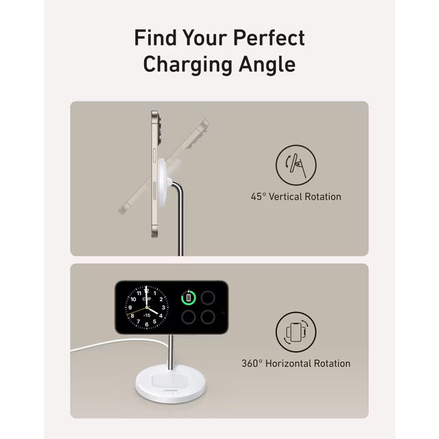 Anker MagSafe Compatible MagGo Charger Stand, iPhone 17 Wireless Charger, 2-in-1 Charging Station, Qi2 Certified 15W Fast Charging, for iPhone 17/16/