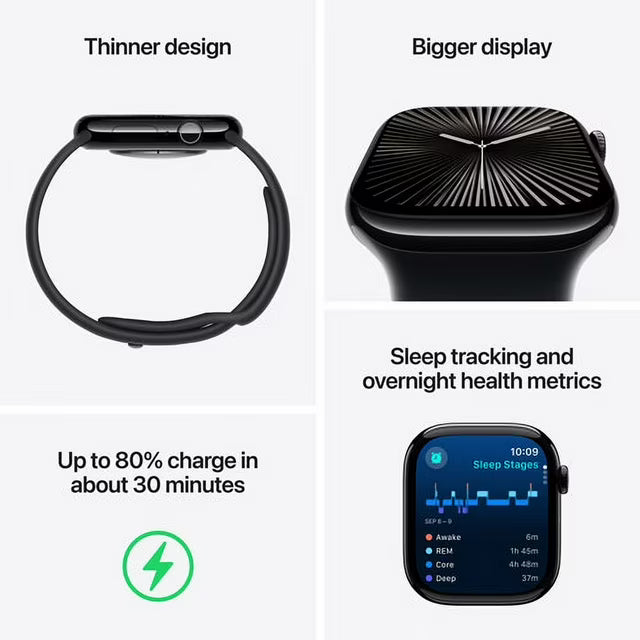 Restored Apple Watch Series 10 (GPS + Cellular) Smartwatch Aluminum Case with Black Sport Band Open Box