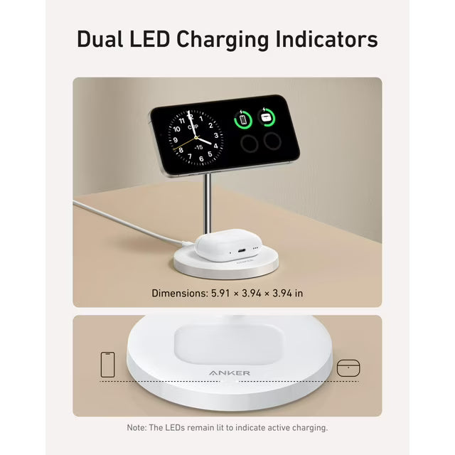 Anker MagSafe Compatible MagGo Charger Stand, iPhone 17 Wireless Charger, 2-in-1 Charging Station, Qi2 Certified 15W Fast Charging, for iPhone 17/16/