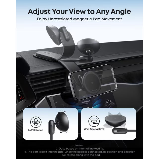 Anker Nano Magnetic Wireless Car Charger, 360&deg; Adjustable Mount Car Charger with Detachable Pad, 15W Qi2 Certified with Alloy Bracket, Fast Charg