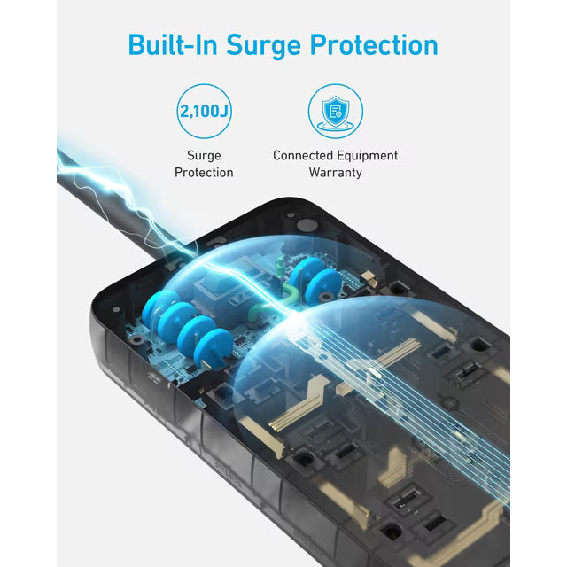 Surge Protector Power Strip (2100J), Anker 12 Outlets with 1 USB C and 2 USB Ports foriPhone 15/15 Plus/15 Pro/15 Pro Max, 5ft Extension Cord, Flat Plug, 20W USB C Charging for Hom