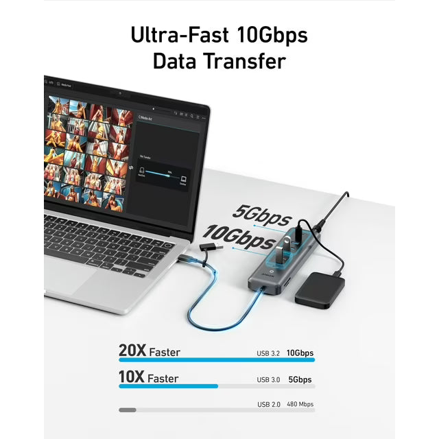Anker USB-C Hub,11-in-1 10Gbps Data Hub with 4 USB-A and 4 USB-C Ports, 100W USB-C PD-IN, Card Reader, 2-in-1 USB Connector, For USB-A and USB-C Laptop, MacBook, iPad an