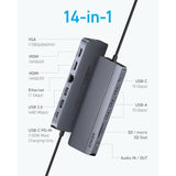 Anker Laptop Docking Station, 14 in 1 USB C Hub, Triple Display with 2 x 4K HDMI, 1080p VGA, 80W Power Delivery, 5Gbps USB-A/C Data Ports for Dell XP