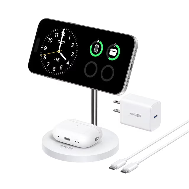 Anker MagSafe Compatible MagGo Charger Stand, iPhone 17 Wireless Charger, 2-in-1 Charging Station, Qi2 Certified 15W Fast Charging, for iPhone 17/16/