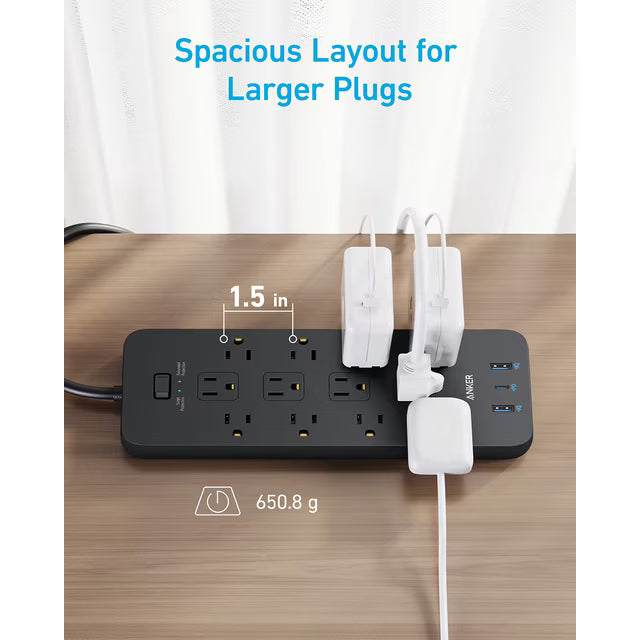 Surge Protector Power Strip (2100J), Anker 12 Outlets with 1 USB C and 2 USB Ports foriPhone 15/15 Plus/15 Pro/15 Pro Max, 5ft Extension Cord, Flat Plug, 20W USB C Charging for Hom