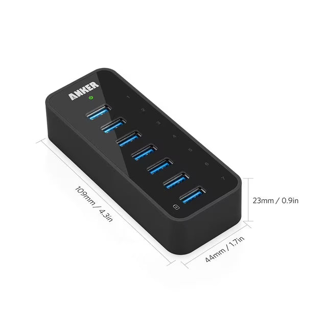 Anker Powered USB Hub for Laptop, 7 Ports USB 3.0 Data Hub, with 36W Power Adapter and BC 1.2 Charging Port for iPhone 7/6s Plus, iPad Air 2, Galaxy