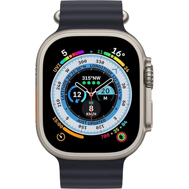 Apple Watch Ultra 1st gen GPS + Cellular 49mm Smart Watch Titanium Case with Blue Ocean Band (One Size) | Certified Refurbished Grade A